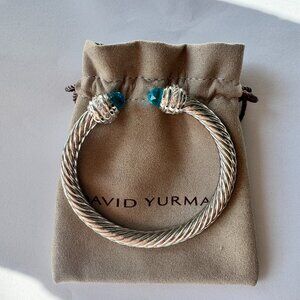 David Yurman 7mm Cable Classics Bracelet & 925 Silver Blue Topaz & Diamond